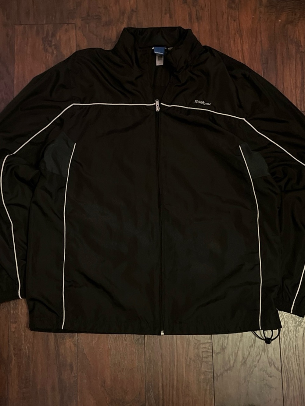Reebok Black Windbreaker Jacket with White Piping